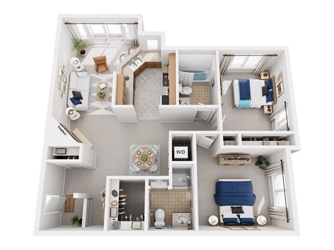 Floor plan for 2 beds, 2 baths, 1050 sqft